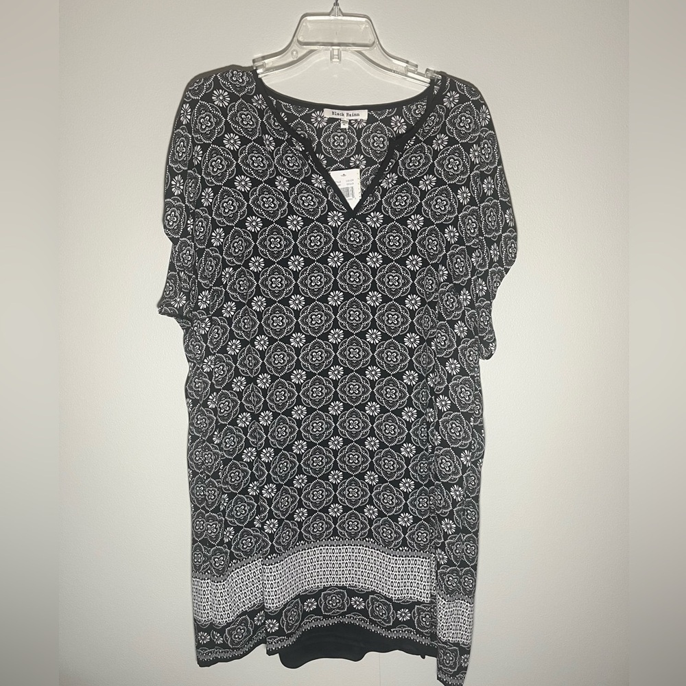 BLACK RAINN Dress A-Line Black White Floral Lined Polyester Knee Length NWT